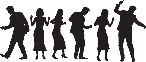 Dynamic Black Silhouettes of People Dancing and Celebrating