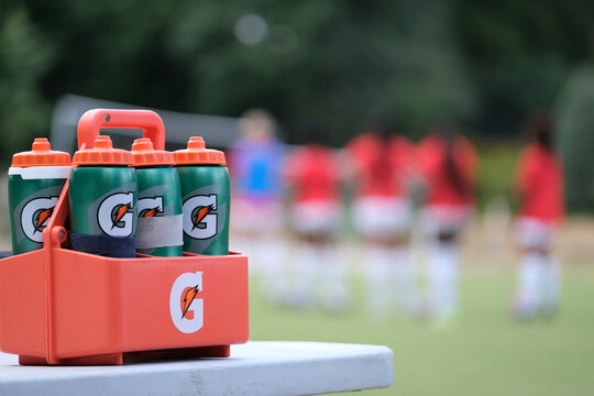 Gatorade bottles at a soccer team practice