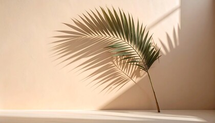 Palm Leaf and Shadow on a Beige Background A Minimalist Composition