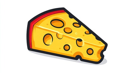 Cartoon slice of cheese, stylized with holes and dripping, presented in a simple vector graphic