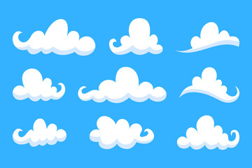 Cartoon Cloud Shapes Set on Blue Sky Background