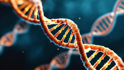 DNA strand genetic material molecular structure orange blue close up science background virtual simulation mutation concept biology double helix - Powered by Adobe