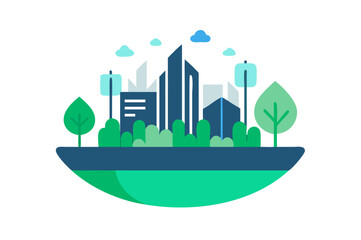 Obraz premium Modern city skyline surrounded by greenery and nature