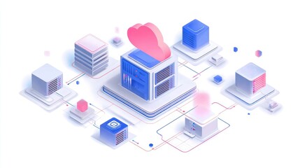 Fototapeta premium Abstract isometric network of servers and cloud