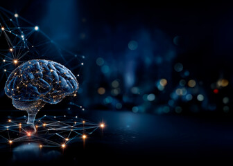 Digital brain neural network on blue