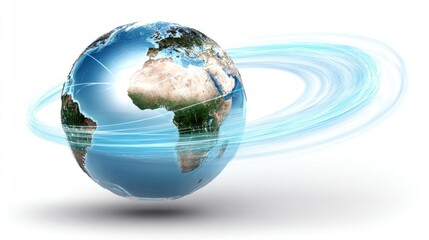 Earth spinning with light trails