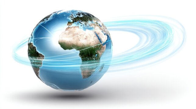 Earth spinning with light trails