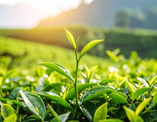 Fototapeta premium green tea leaves on the field