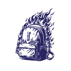 Burning backpack illustration graphic vector design isolated on white background for prints
