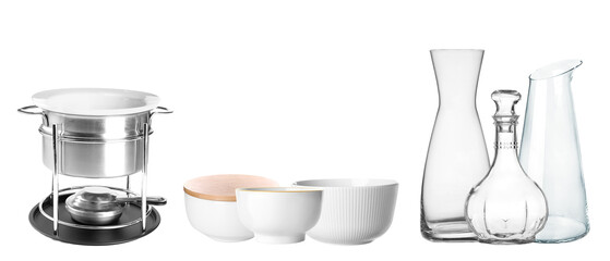 elegant kitchenware and tableware arranged against a dark backdrop