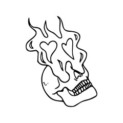 fiery love skull vector illustration