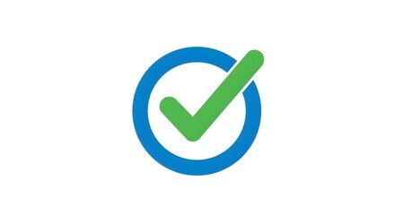 Green check mark in blue circle on white background