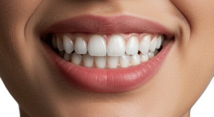 Obraz premium Close-up of Woman's Wide Smile Showing Perfect White Teeth and Healthy Lips Isolated on Transparent PNG Background