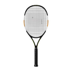 Modern Tennis Racquet with Black Strings and Yellow Accents
