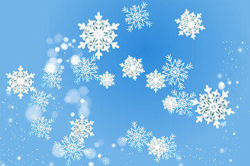 Simple heavy snowflakes design. Wintertime speck freeze shapes. Snowfall weather white blue illustration. Scattered snowflakes theme. Snow hurricane landscape.
