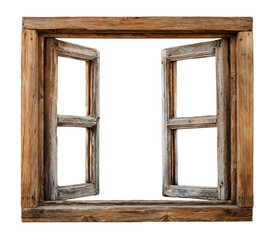 Rustic wooden window frame for design projects, open to possibilities