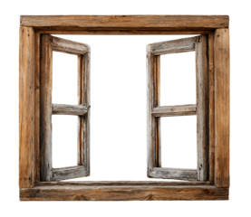 Rustic wooden window frame for design projects, open to possibilities