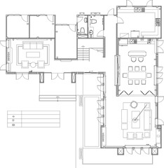 2D Vector Layout Plan of Residential House Furniture Arrangement with Electrical Outlet Positions