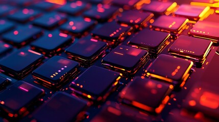 Keyboard interface against glowing background with squares