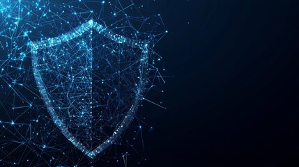 protection security technology digital on blue dark background. cyber data shield security low poly wireframe.