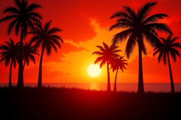 palm trees at sunset in thailand