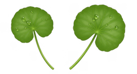 Centella Asiatica (Gotu Kola) Leaves with Water Droplets Isolated on Transparent PNG Background
