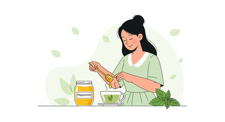 Fototapeta premium Harmony: A Woman Preparing Mint Tea, Evoking Peace, Wellness, And Self-Care