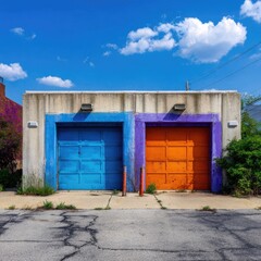 Naklejka premium Colorful garages against a blue sky