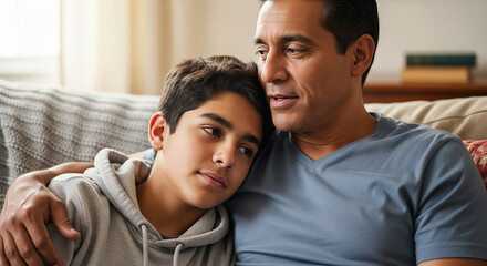 Fototapeta premium Father and teenage son sharing close emotional moment