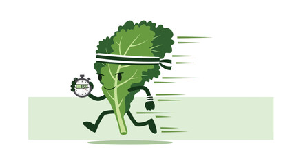 Healthy Leaf Running with Stopwatch, Timing Exercise Concept in Animated Illustration