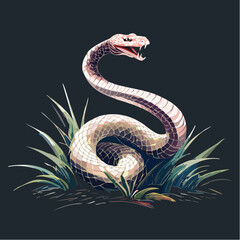 Fototapeta premium Vector Illustration of Coiled Snake in the Grass in Attack Mode 9