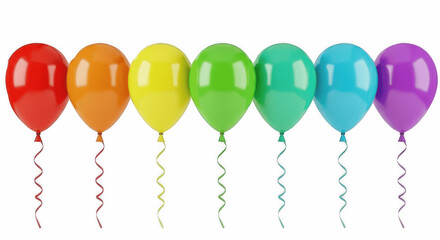 Rainbow Colored Helium Balloons in a Row Isolated on Transparent PNG Background