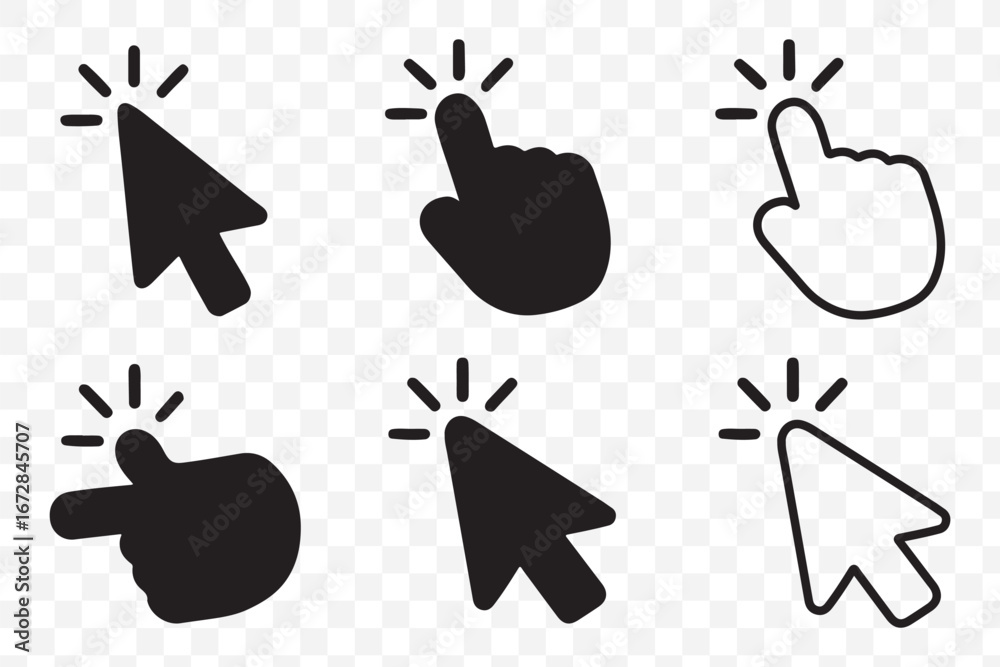 Wall mural blue mouse cursor and hand icons with click isolated