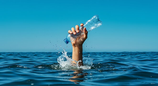 hand removing trash from ocean wave - Powered by Adobe