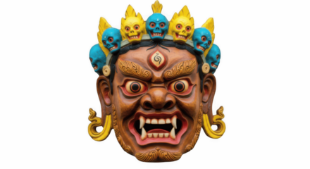 Furious Tibetan Mahakala Mask Isolated on Transparent PNG Background