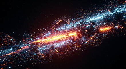 Digital Fusion of Light and Energy: An abstract, dynamic artwork explodes with radiant lines of light, seamlessly merging and weaving in a visually arresting display of power and energy.