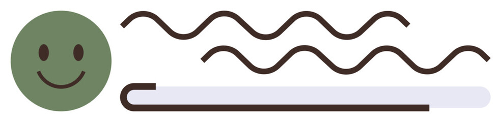 happy face alongside wavy horizontal lines and thermometer-thumbs up bar conveys concepts of health, positivity, wellbeing, warmth. Ideal for healthcare, emotions, temperature, balance, mindfulness