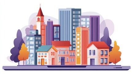 Cityscape illustration with buildings and trees