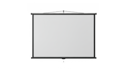 Blank White Pull-Down Projector Screen Isolated on Transparent PNG Background
