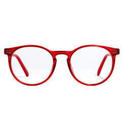 Fototapeta premium Stylish red round eyeglasses with clear lenses isolated on transparent background