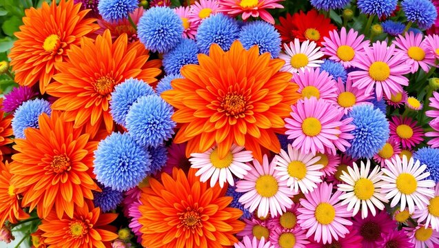 Vibrant bouquet of colorful autumn aster flowers in full bloom - Powered by Adobe