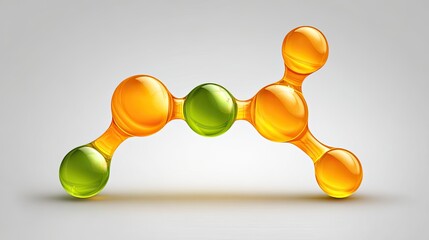 Abstract molecule design, orange and green spheres connected by translucent, curved lines