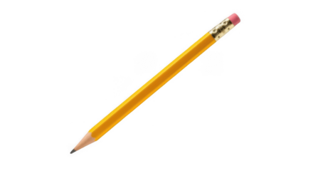 Sharpened Classic Yellow No. 2 Pencil with Pink Eraser, Representing Education, Creativity, and Writing, Isolated on Transparent PNG Background

