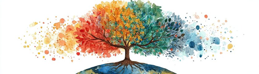A vibrant, artistic depiction of a tree with colorful leaves, symbolizing nature's beauty and diversity.