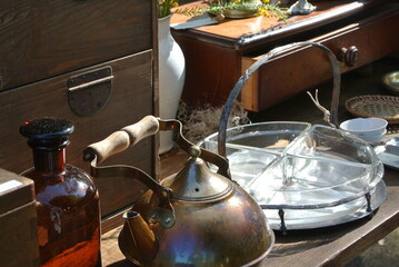 antique kitchen ware in flea market