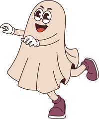 Cartoon Retro Groovy Happy Ghost Illustration