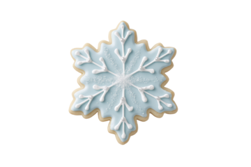 A snowflake shaped cookie with white icing