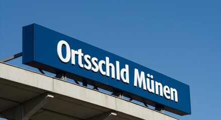 Obraz premium Signage Against a Clear Blue Sky City Name and Architecture