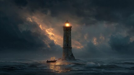Lighthouse amidst stormy sea