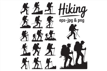 Hiking Silhouettes &ndash; Vector Bundle of Hikers, Backpackers, and Trekkers